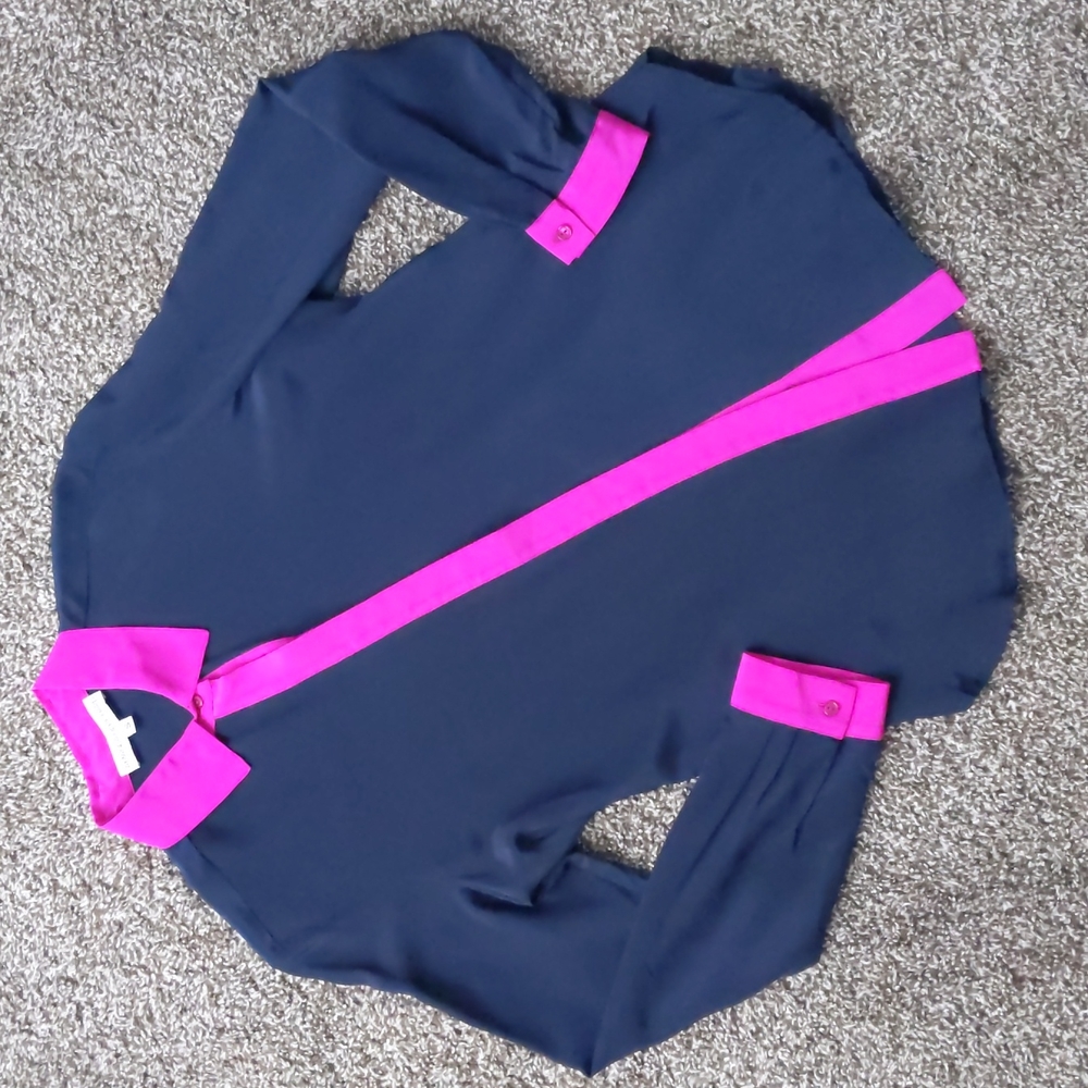 NWOT! Amanda Uprichard 100% Silk Blue & Pink Button Up Shirt, Size S